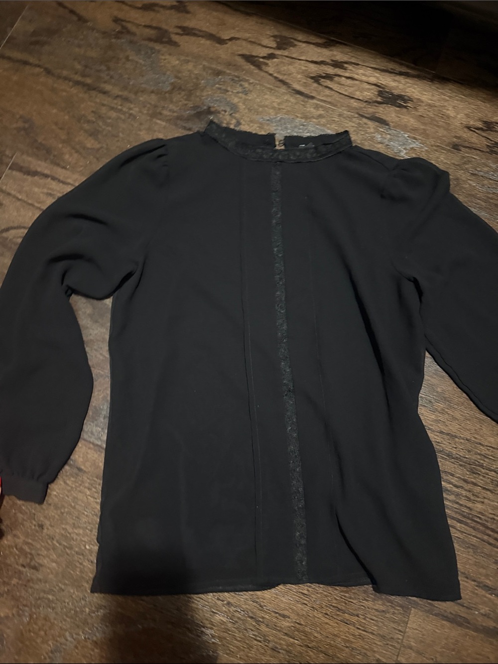 Ann Taylor Women's Black Long-Sleeve Lace-Trim Blouse small